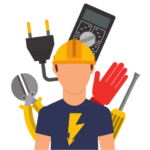 A cartoon figure of an electrician.